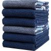 Premium Kitchen Towels (16”x 28”, 6 Pack), 3 pc Yarn Dyed + 3 Solid – Multiple Kitchen Towel Set Design – 380 GSM Highly Absorbent Tea Towels Set with Hanging Loop (Tan,Weave Design)(Dark Light Blue)